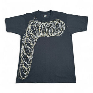 Vintage Spin Art Shirt Adult MEDIUM Black Abstract Gold Silver Glitter USA 80s